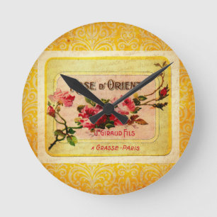 Vintage French Perfume Label Round Clock