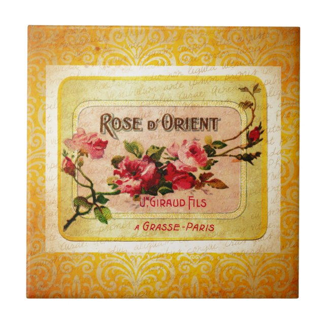Vintage French Perfume Label Tile (Front)
