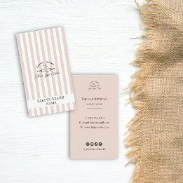 Vintage French Pink Bakery Logo Elegant Striped Business Card