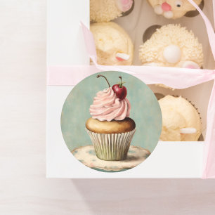 Vintage French Pink Cupcake Birthday Tea Party Classic Round Sticker