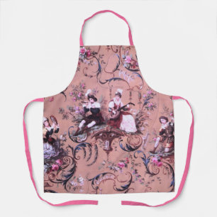 Vintage French Pink Toile Victorian Style Floral Apron