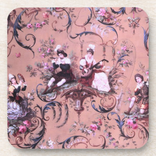 Vintage French Pink Toile Victorian Style Floral Coaster