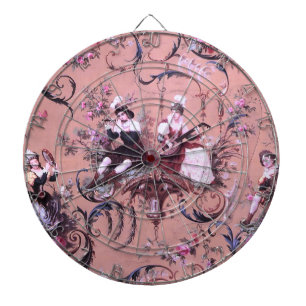Vintage French Pink Toile Victorian Style Floral Dartboard