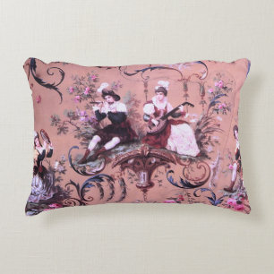 Vintage French Pink Toile Victorian Style Floral Decorative Cushion