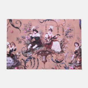 Vintage French Pink Toile Victorian Style Floral Doormat