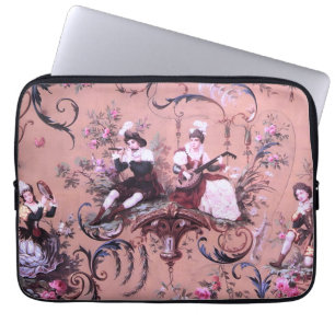 Vintage French Pink Toile Victorian Style Floral Laptop Sleeve