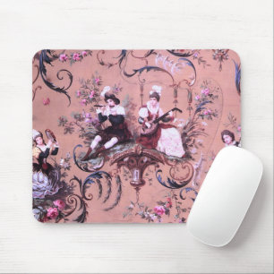 Vintage French Pink Toile Victorian Style Floral Mouse Mat