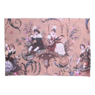 Vintage French Pink Toile Victorian Style Floral Pillowcase