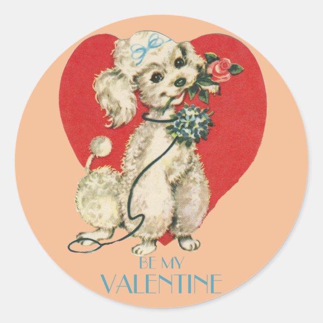 Vintage French Poodle Round Valentine Sticker (Front)