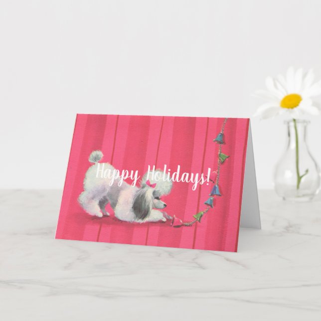 Vintage French Poodle white toy poodle dog & bells Card (Small Plant)