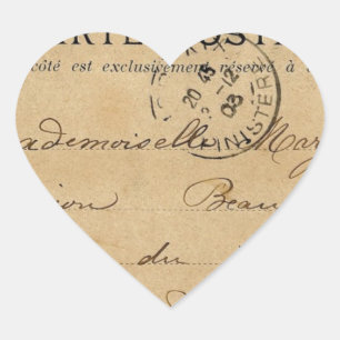 Vintage French Post Card Heart Sticker