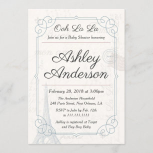 Vintage French Postcard Baby Shower Invitation