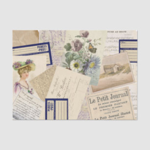 Vintage French Postcard Beach Floral Collage Tissue Paper