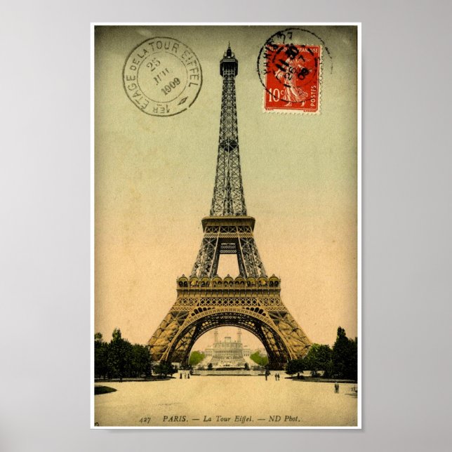 Vintage French Postcard Eiffel Tower Paris France Poster (Front)