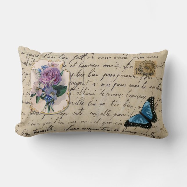 Vintage French Postcard Lumbar Cushion (Front)