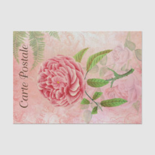 Vintage French Postcard Pink Flower Decoupage Tissue Paper