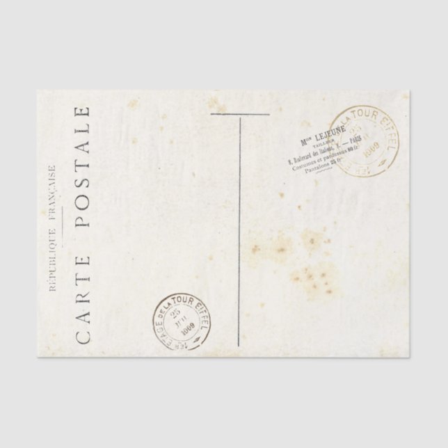 Vintage French Postcard Postmarked Tissue Paper (Front)