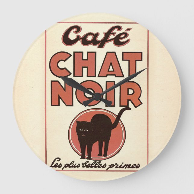 Vintage french poster "Café chat noir" Large Clock (Front)