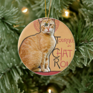 Vintage French Poster Style Orange Cat Ceramic Tree Decoration