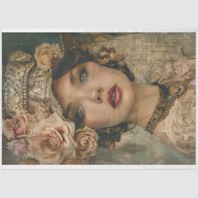 Vintage French Preppy Lady Decoupage Tissue Paper (Front)