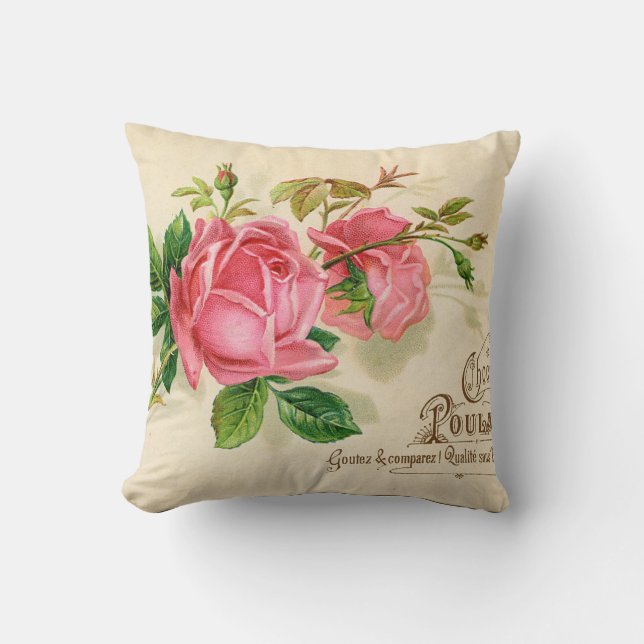 Vintage French Publicity Girly Red  Roses Cushion (Front)
