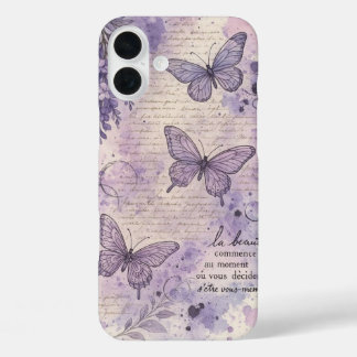 Vintage French Purple Butterfly Aesthetic iPhone C 16 Plus Case