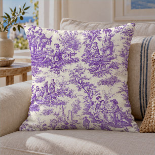 Vintage French Purple Toile De Jouy Pattern Cushion