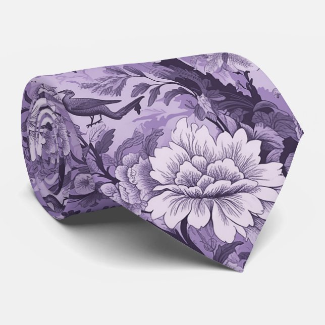 Vintage French Purple Toile Fleurie Tie (Rolled)