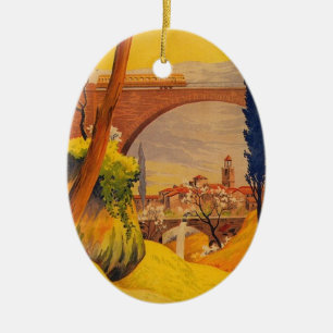 Vintage French Railroad Travel Ceramic Tree Decoration