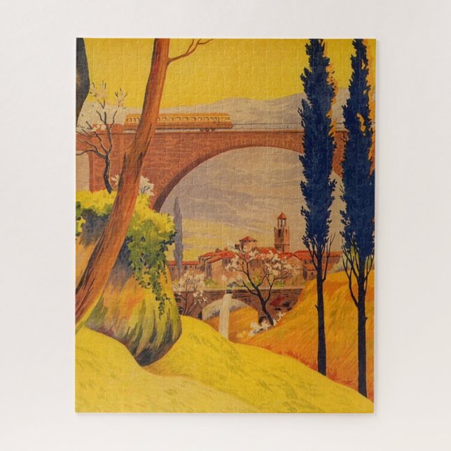 Vintage French Railroad Travel Illustration Art Jigsaw Puzzle (Vertical)