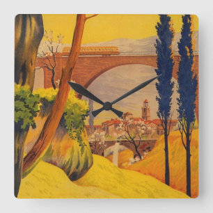 Vintage French Railroad Travel Square Wallclock