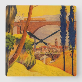 Vintage French Railroad Travel Square Wallclock