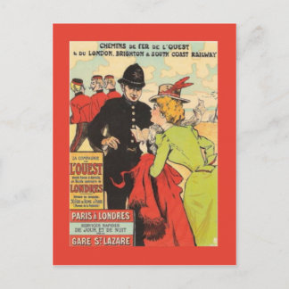Vintage French railway poster, Paris to London Postcard
