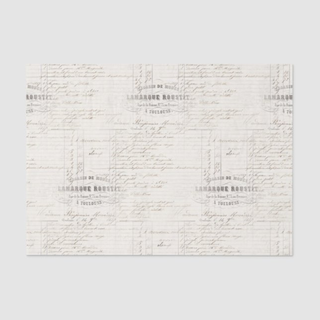 Vintage French Receipt Handwriting Tissue Paper (Front)