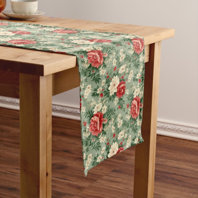 Vintage French Red Christmas Nostalgia Long Table Runner (In Situ)