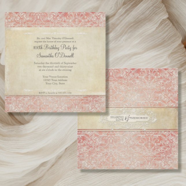 Vintage French Regency Lace 100th Birthday Invitation (Creator Uploaded)