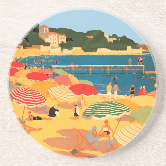 Vintage French Riviera Beach Coaster (Front)