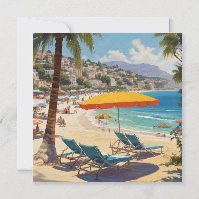 Vintage French Riviera Beach Holiday Card (Front)