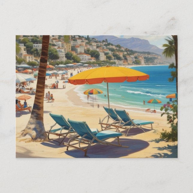 Vintage French Riviera Beach Holiday Postcard (Front)