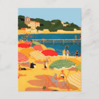 Vintage French Riviera Beach Illustration