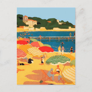 Vintage French Riviera Beach Illustration Holiday Postcard