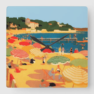 Vintage French Riviera Beach Square Wallclock