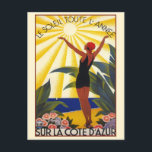 Vintage French Riviera Cote d'Azur Travel France Postcard<br><div class="desc">Anyone would love to receive this travel poster postcard featuring a retro illustration of the Cote d'Azur in the French Riviera of France.  There is year round sun on the French coast at the beach!</div>