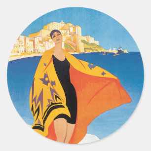 Vintage French Riviera Image Classic Round Sticker