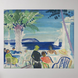 Vintage French Riviera Print, Palm Tree And Sea Poster