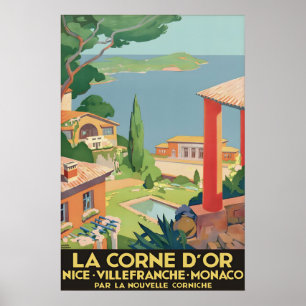 Vintage French Riviera Travel Poster La Corne D’Or