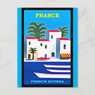 Vintage French Riviera Travel Poster Postcard