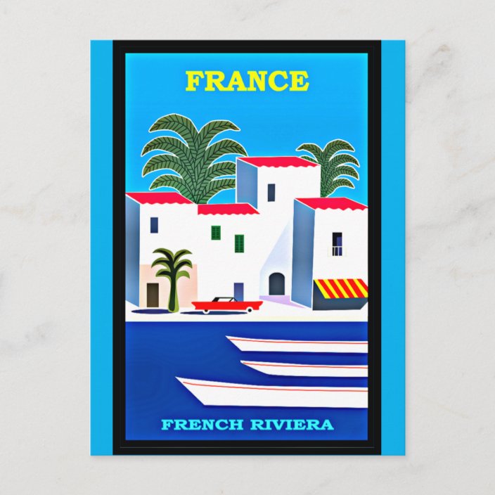Vintage French Riviera Travel Poster Postcard | Zazzle.co.uk