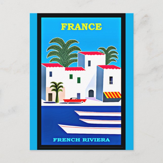 Vintage French Riviera Travel Poster Postcard (Front)