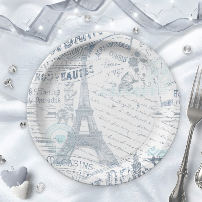 Vintage French Romance Collage Blue ID226 Paper Plate (Creator Uploaded)